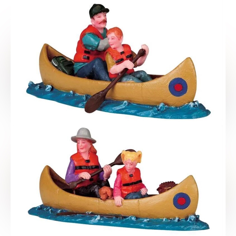 LEMAX Set of 2 Family Canoe Lake Excursion Trip Fishing Dad Mom Kids